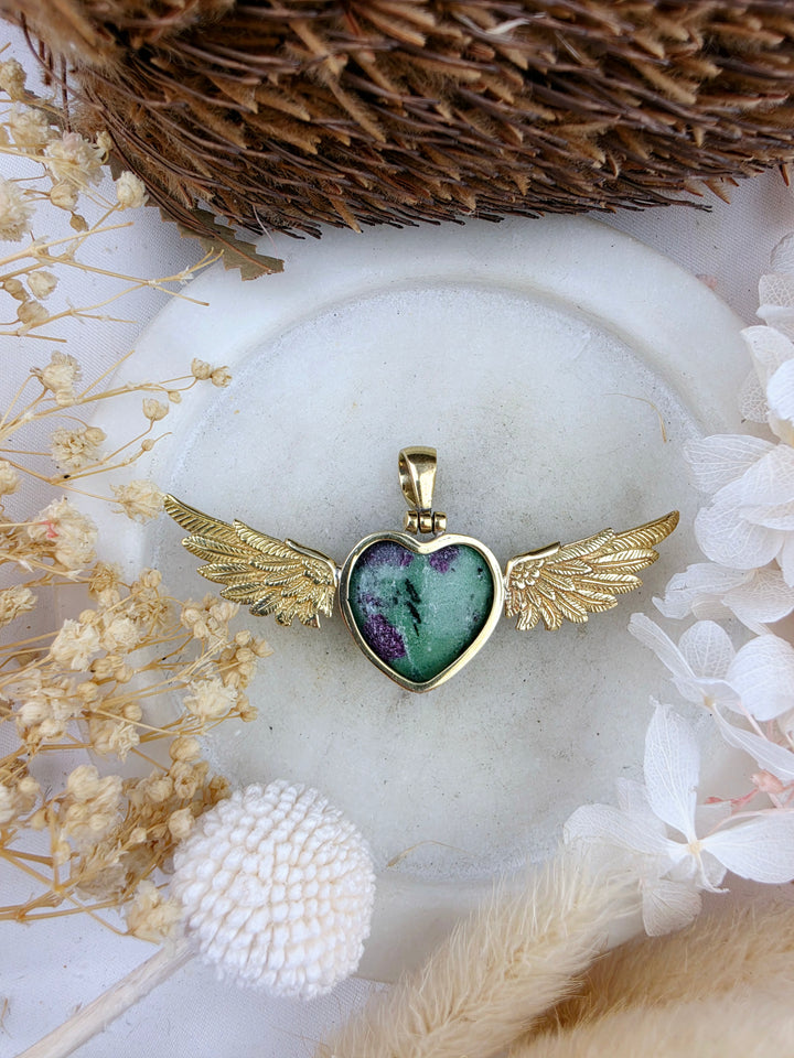 Ruby Zoisite Anahata Heart Brass Pendant