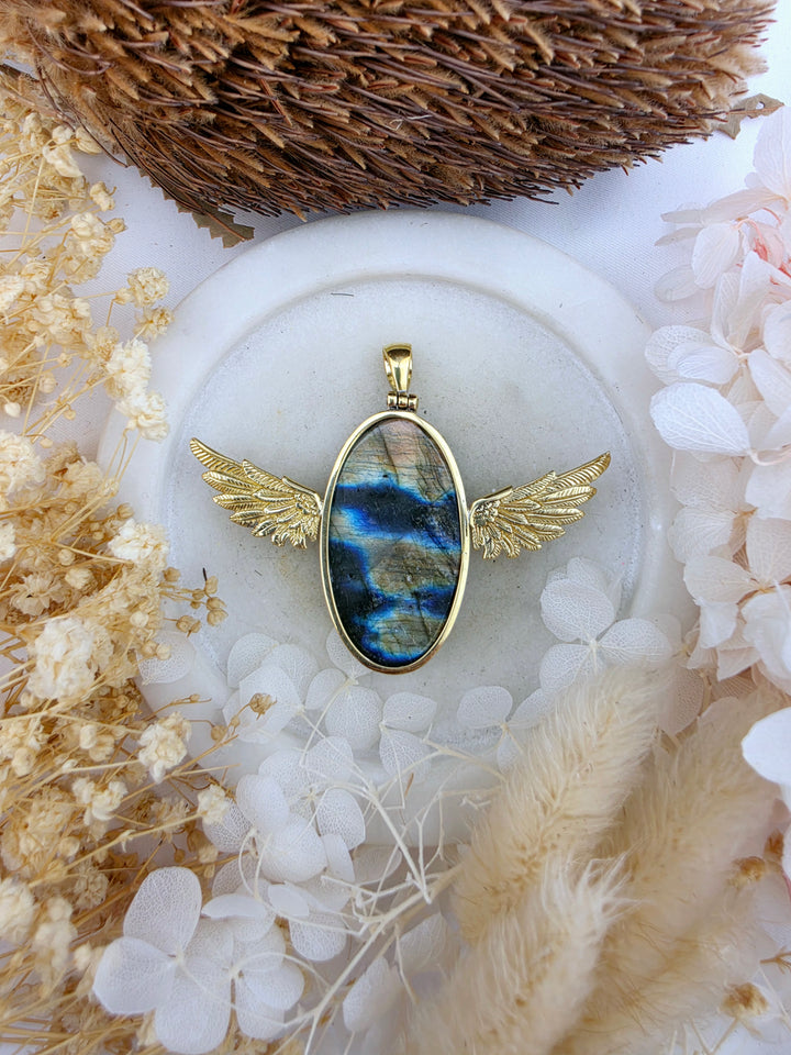 Labradorite Anahata Brass Pendant