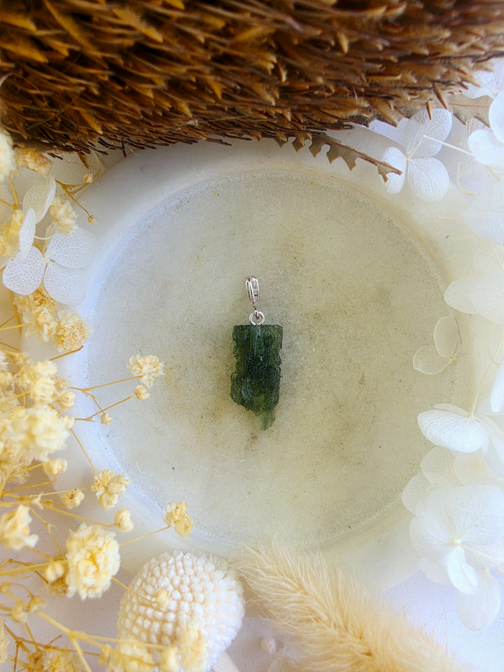 Moldavite Silver Pendant