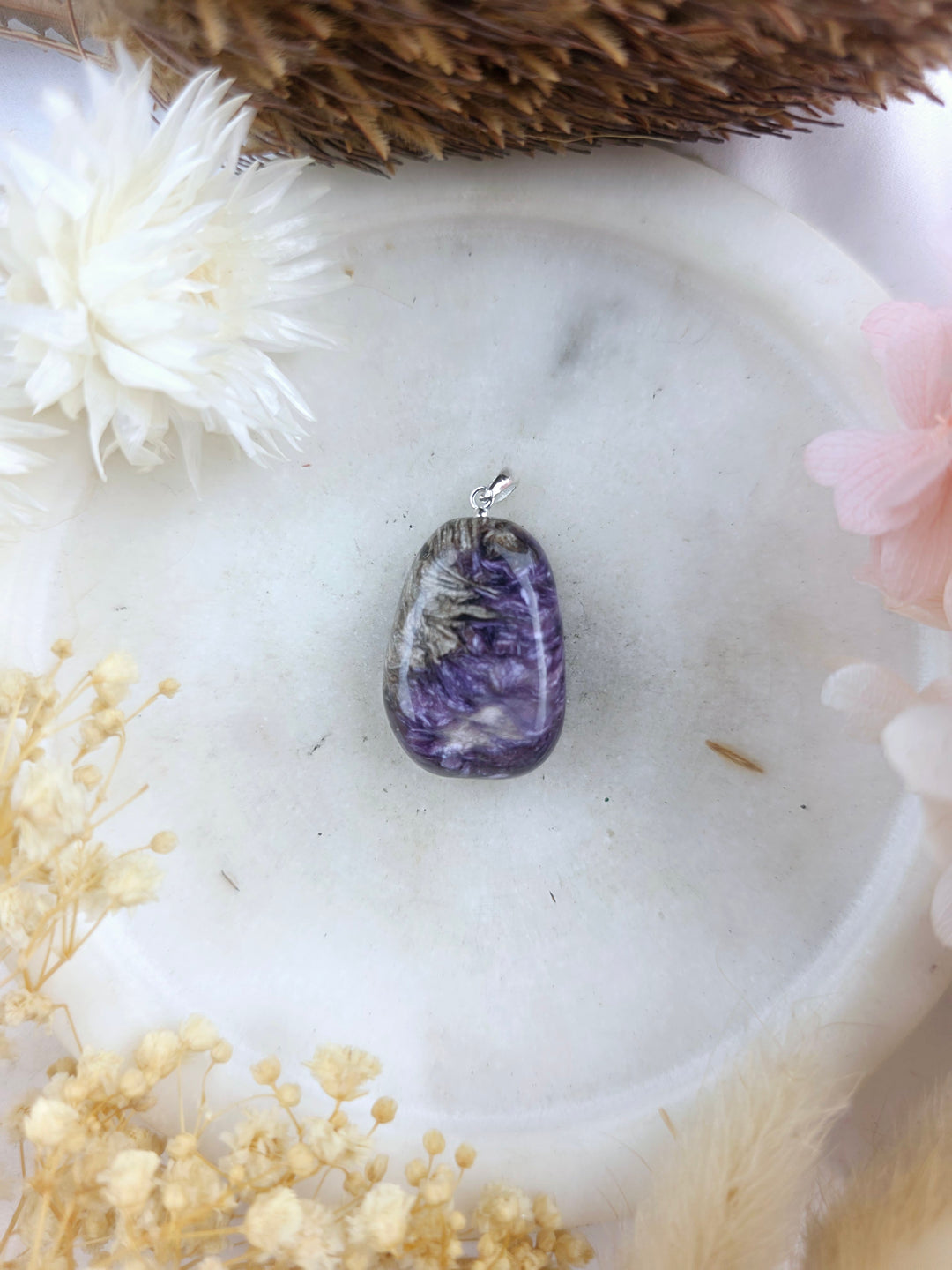 Charoite Tumbled Silver Pendant