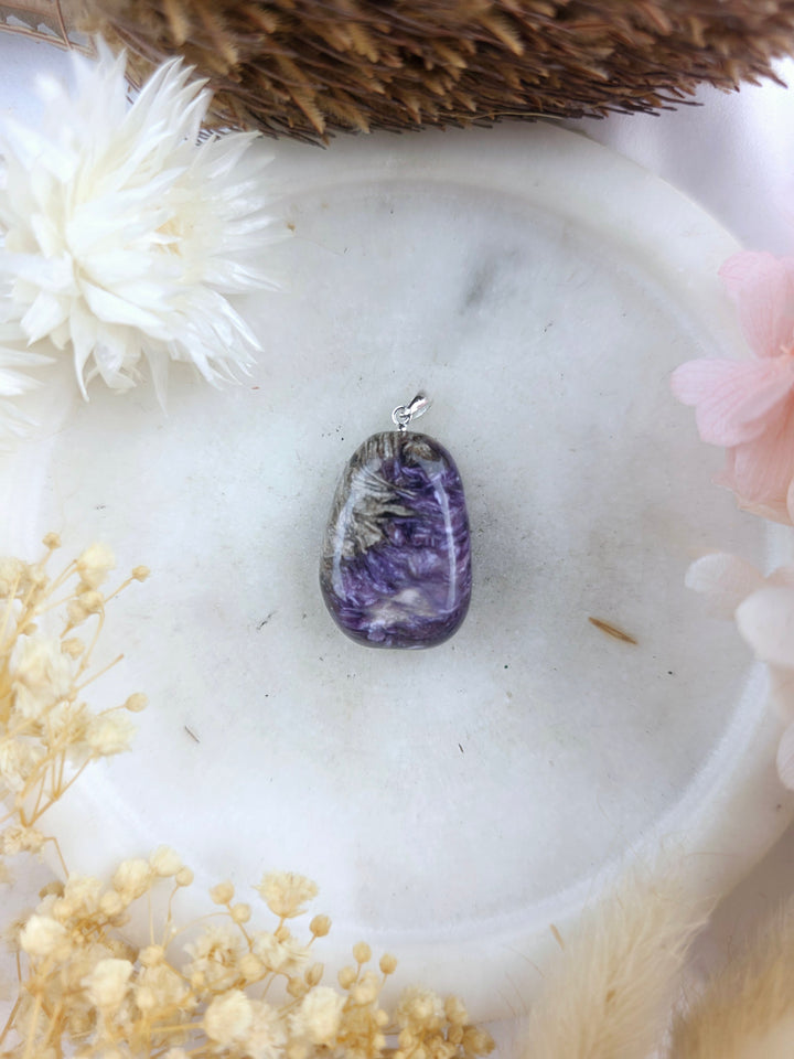Charoite Tumbled Silver Pendant