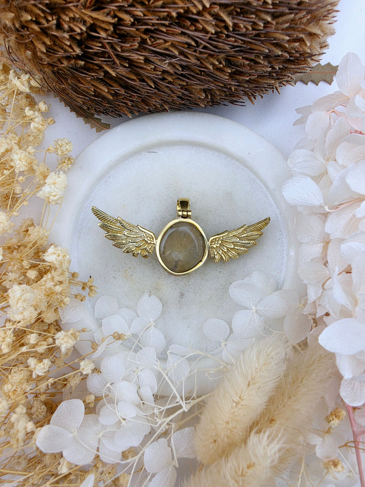 Smoky Quartz Anahata Brass Pendant