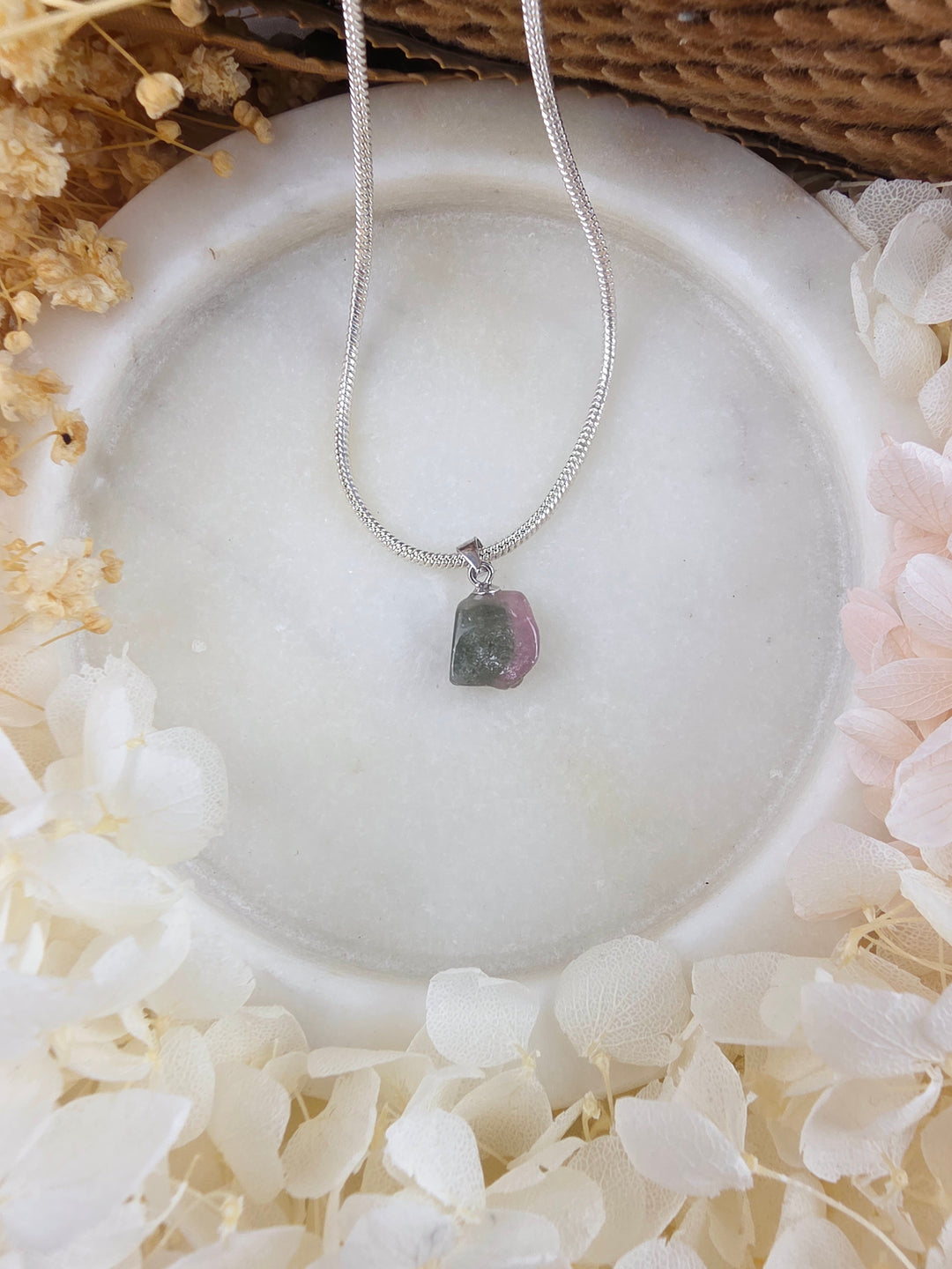 Pink & Green Tourmaline Silver Pendant — Flow & Flourish