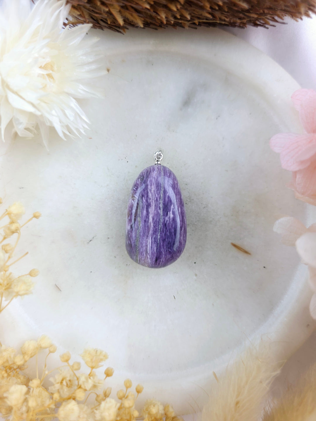 Charoite Tumbled Silver Pendant