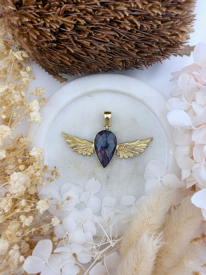 Labradorite Anahata Brass Pendant
