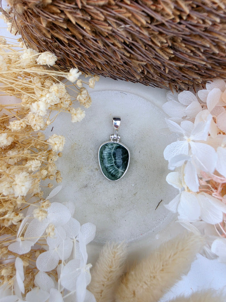 Seraphinite Tear Drop Silver Pendant