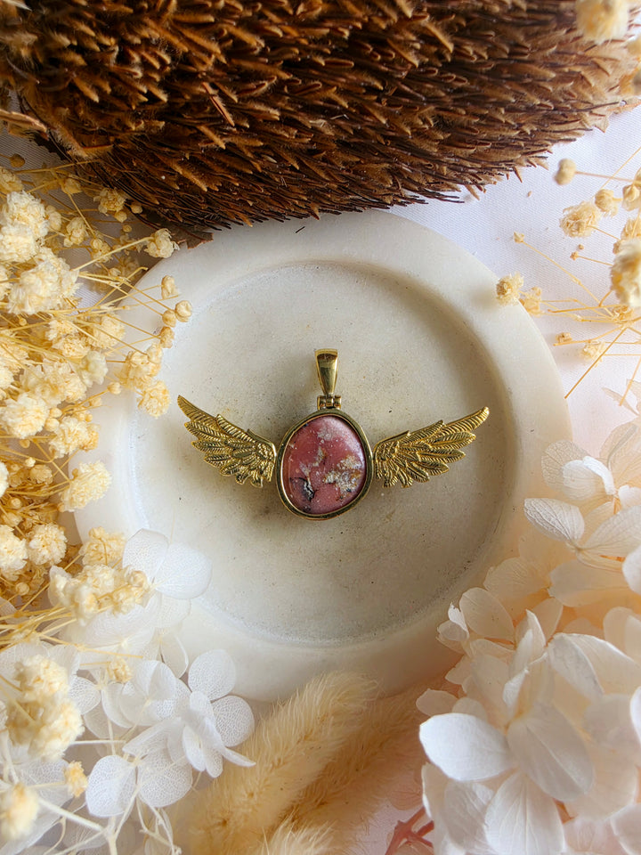 Pink Opal Anahata Brass Pendant