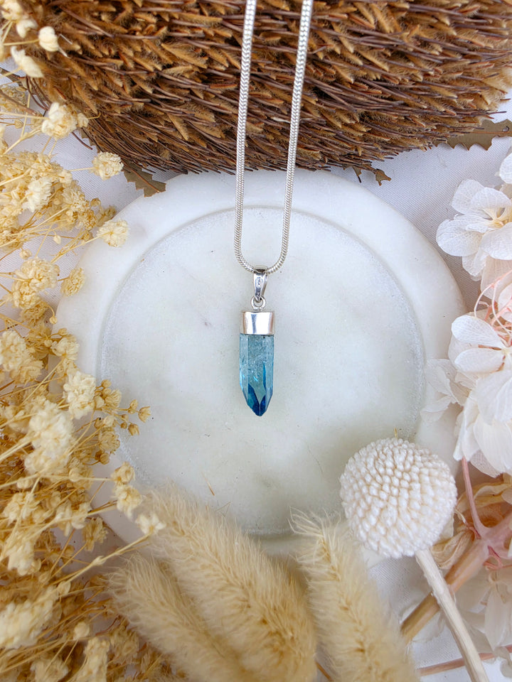 Aqua Aura Silver Pendant