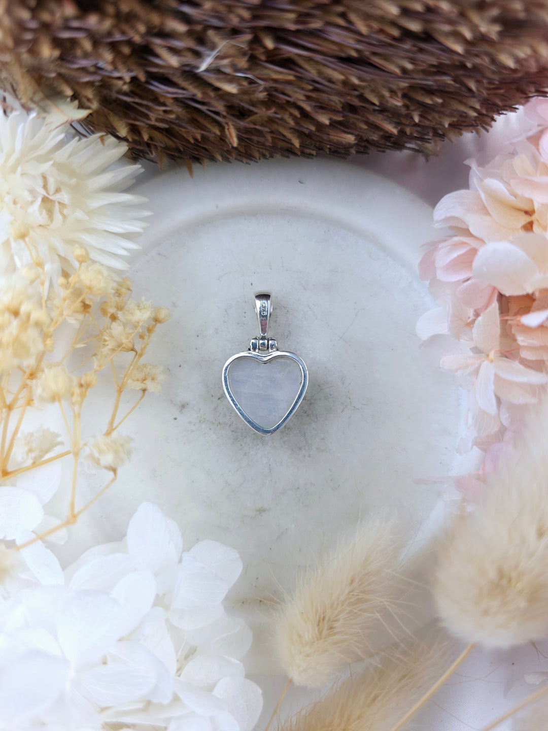 Rainbow Moonstone Heart Silver Pendant