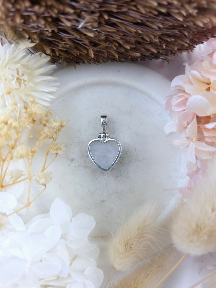 Rainbow Moonstone Heart Silver Pendant
