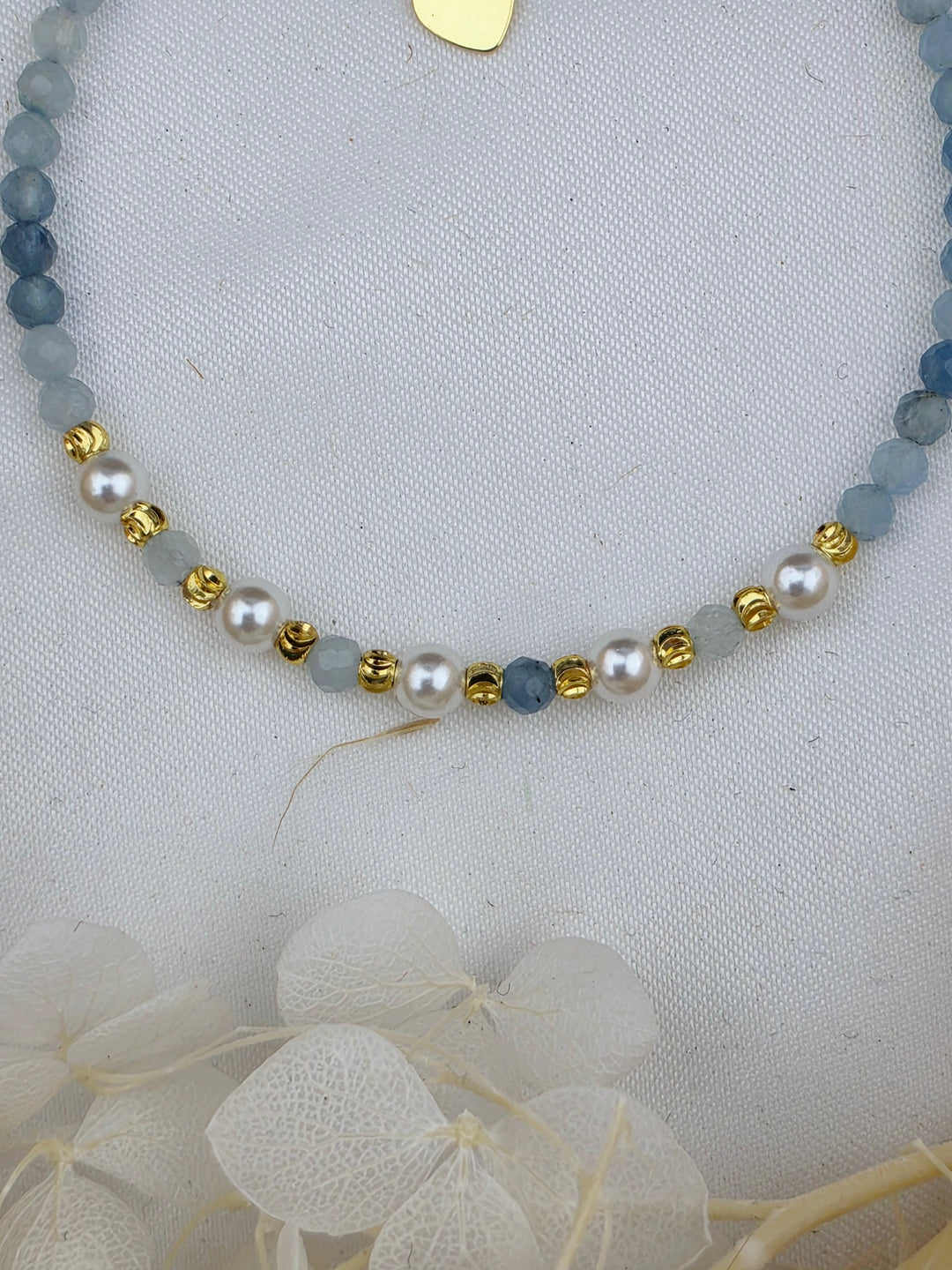 Aquamarine Faceted Pearl Bracelet - 3mm