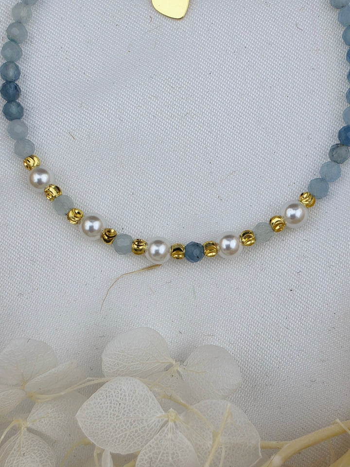 Aquamarine Faceted Pearl Bracelet - 3mm