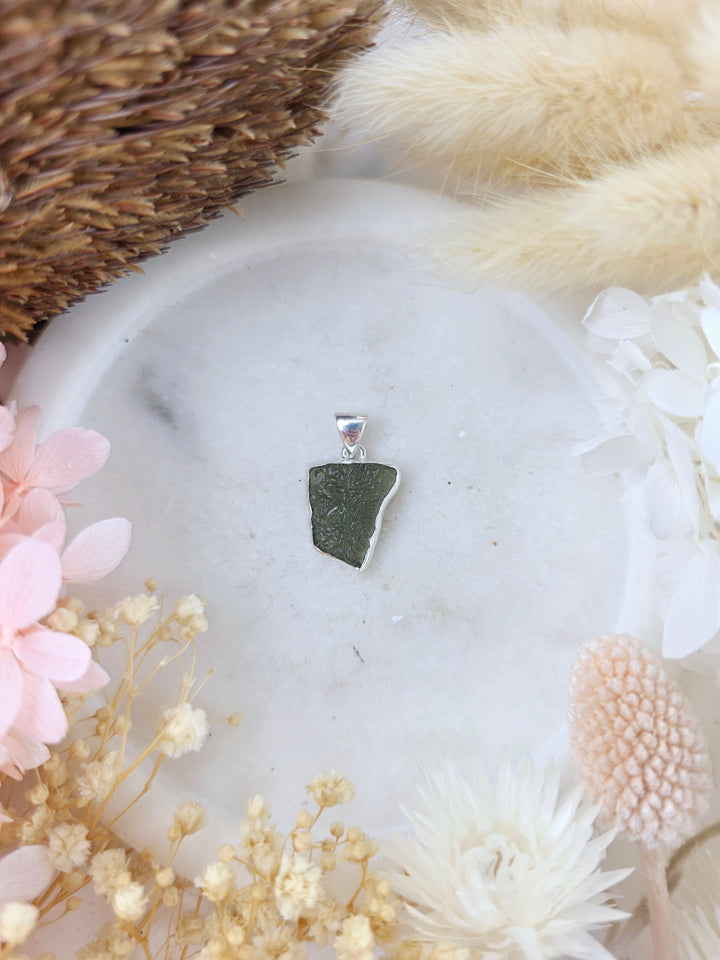 Moldavite Silver Pendant