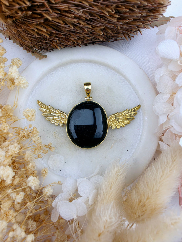 Black Obsidian Anahata Brass Pendant