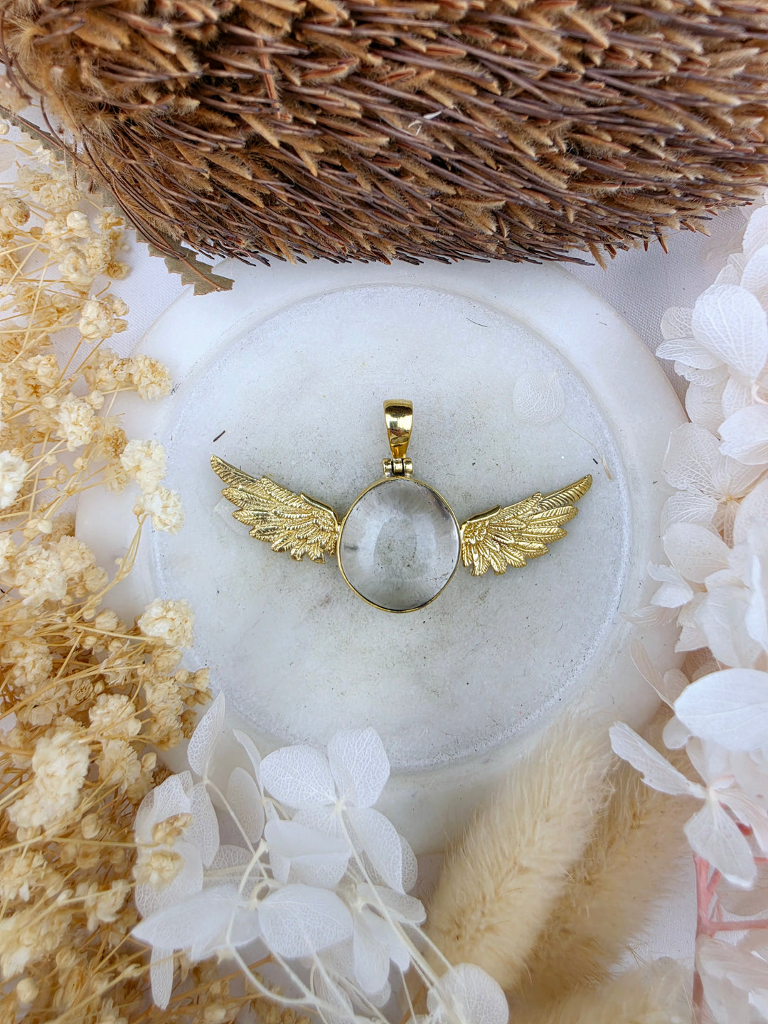 Clear Quartz Anahata Brass Pendant