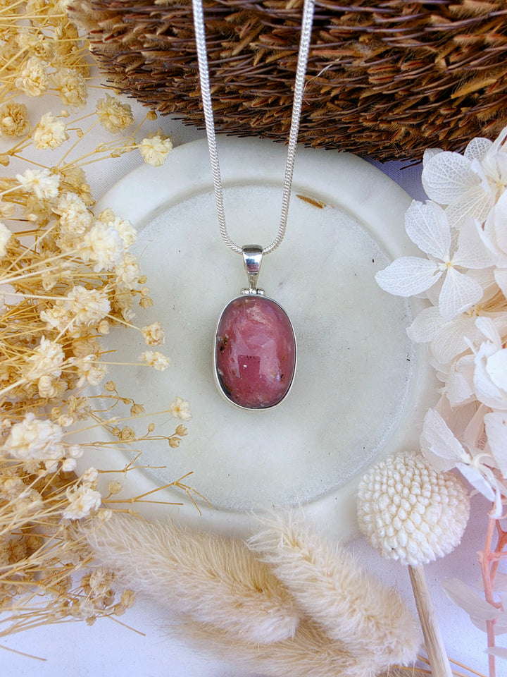 Pink Opal Tumbled Silver Pendant