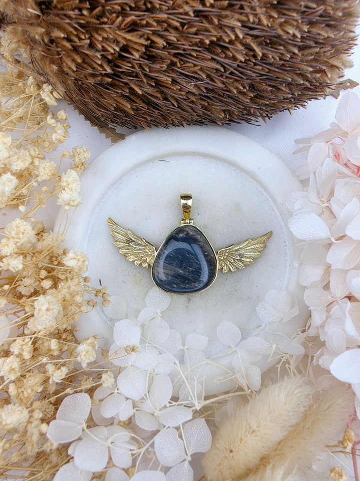 Black Moonstone Anahata Brass Pendant