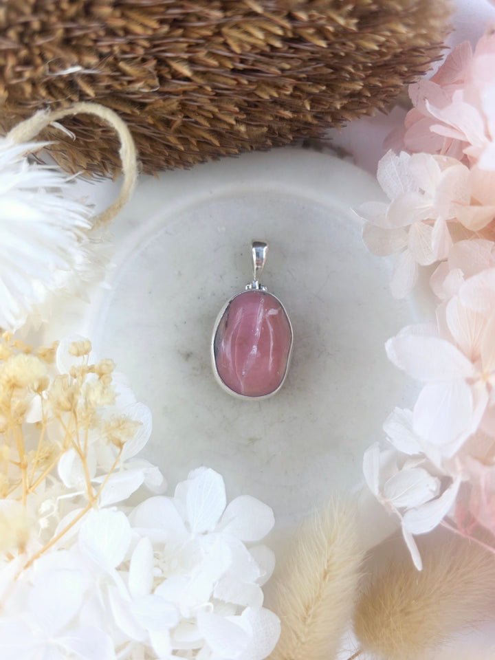 Pink Opal Tumbled Silver Pendant
