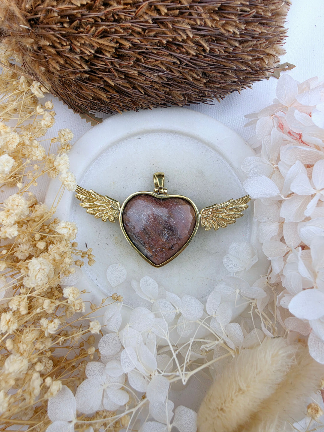 Black Moonstone Heart Anahata Brass Pendant