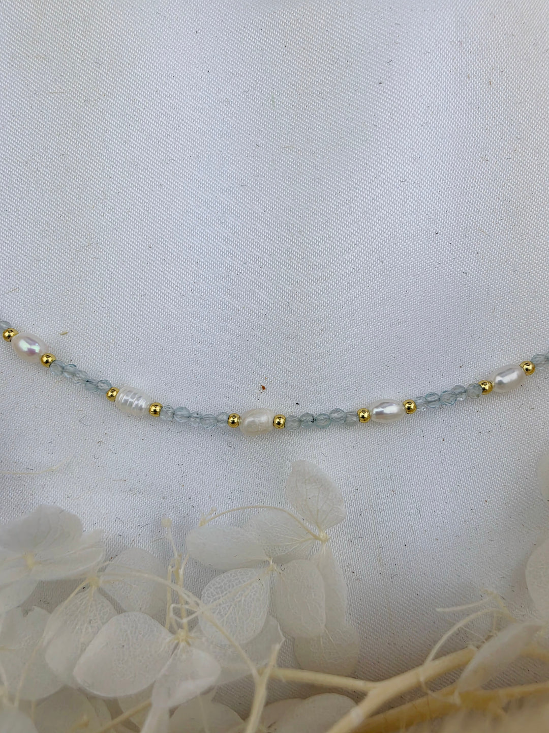 Aquamarine Faceted Pearl Necklace - 2mm
