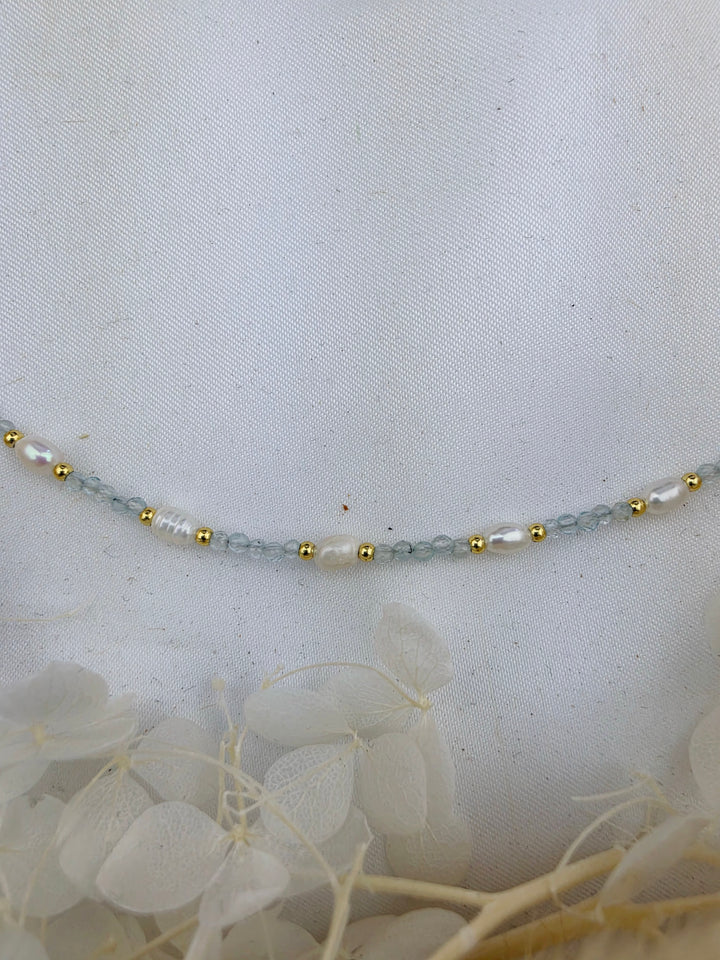 Aquamarine Faceted Pearl Necklace - 2mm
