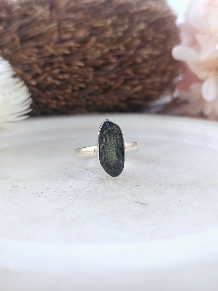Moldavite Silver Ring - Size 8 3/4