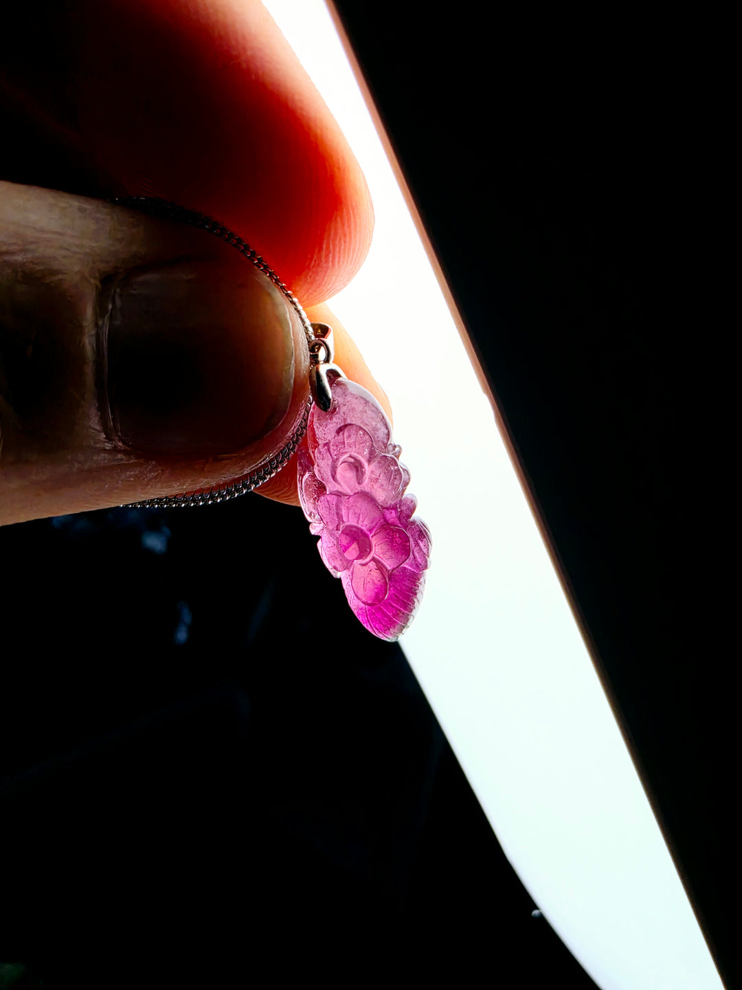 Pink Tourmaline Peony Flower Silver Pendant