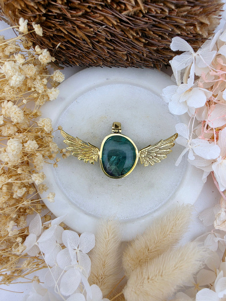 Green Fluorite Anahata Brass Pendant