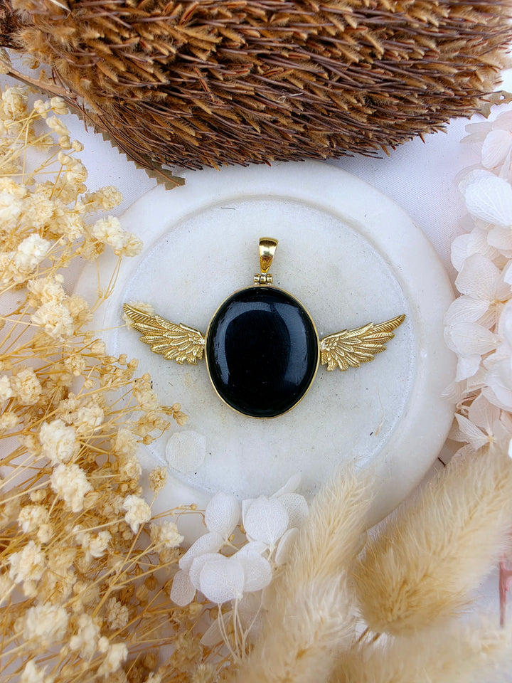 Black Obsidian Anahata Brass Pendant