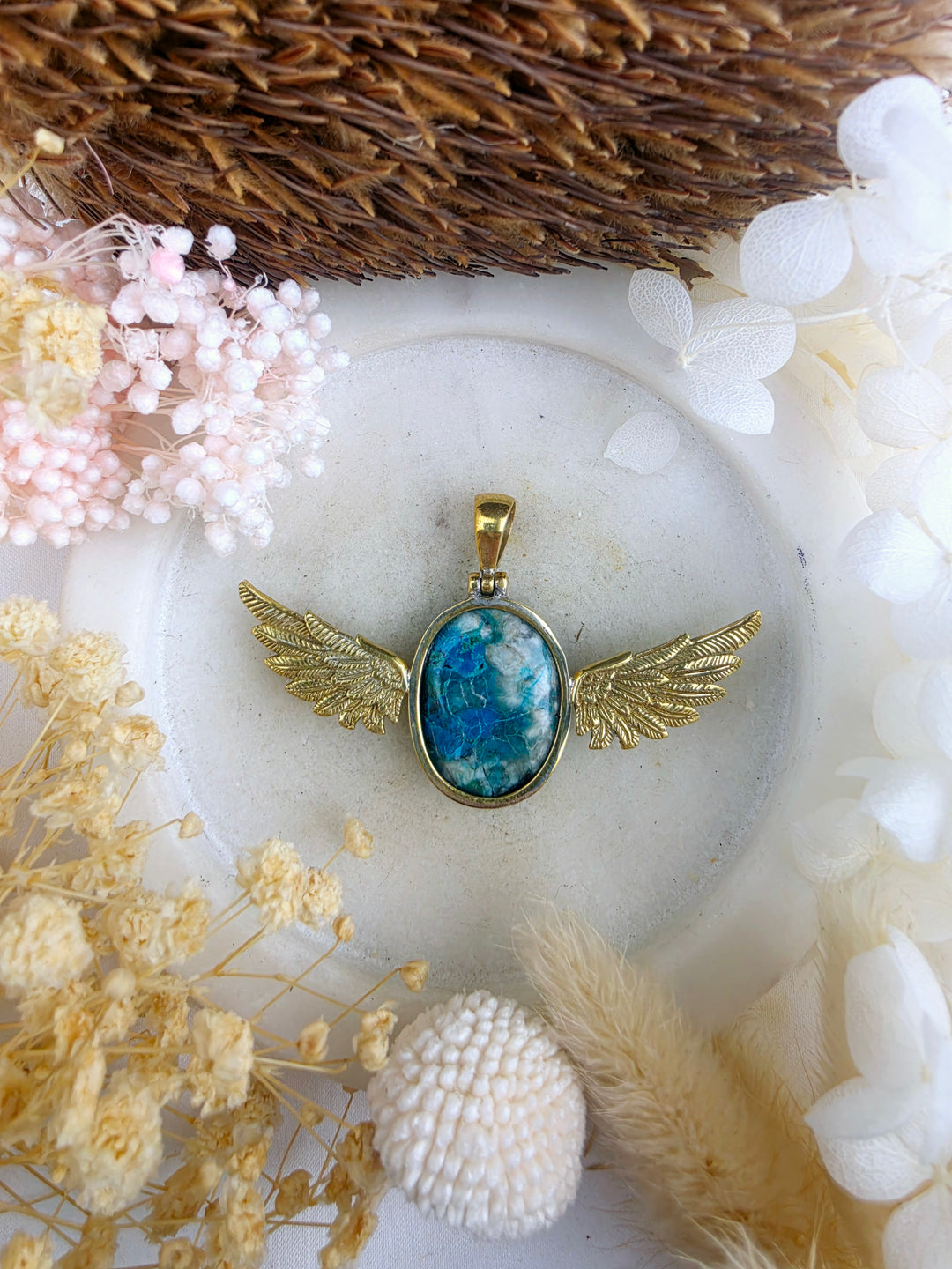 Chyrsocolla Anahata Brass Pendant
