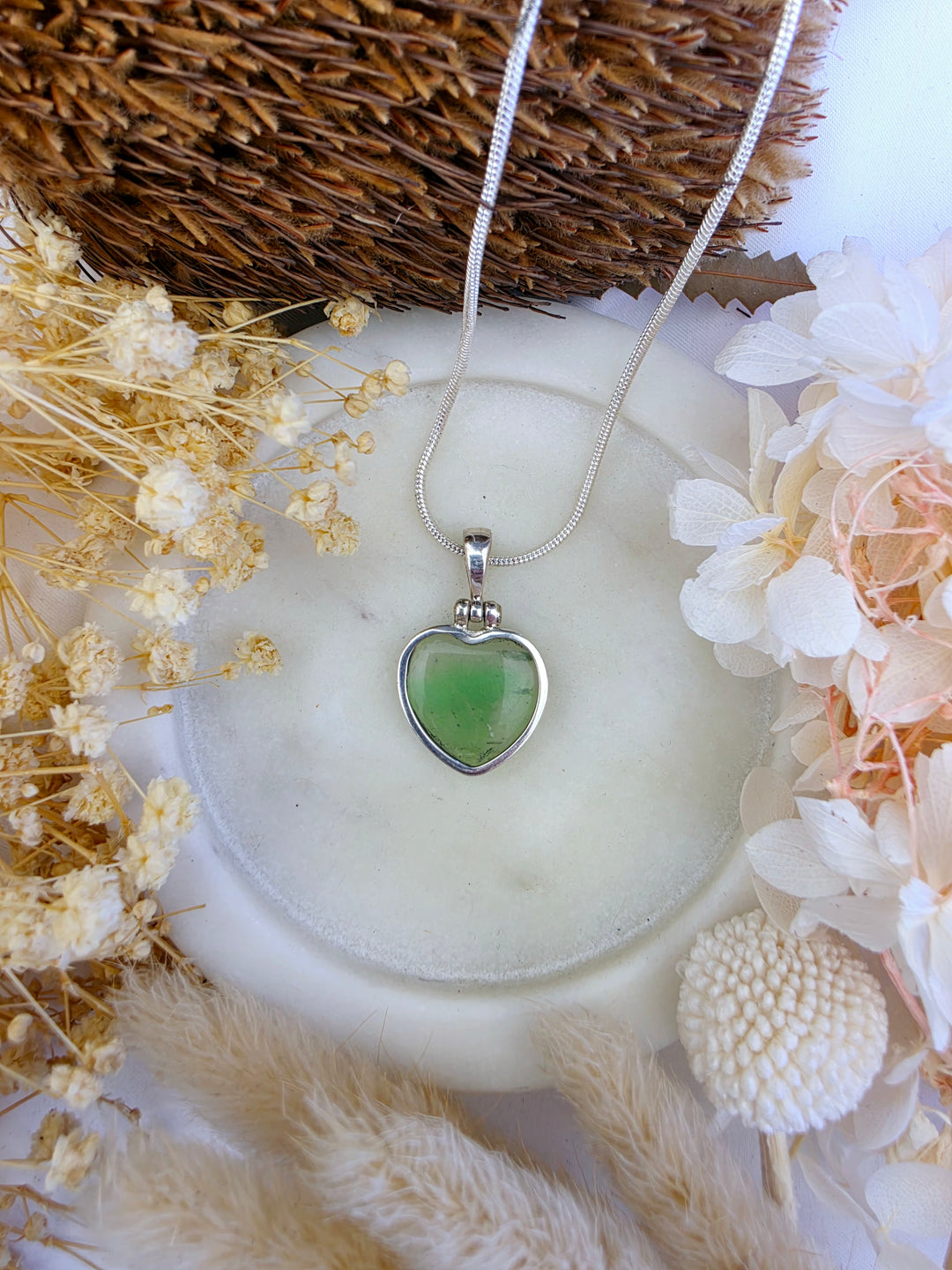Green Fluorite Heart Silver Pendant