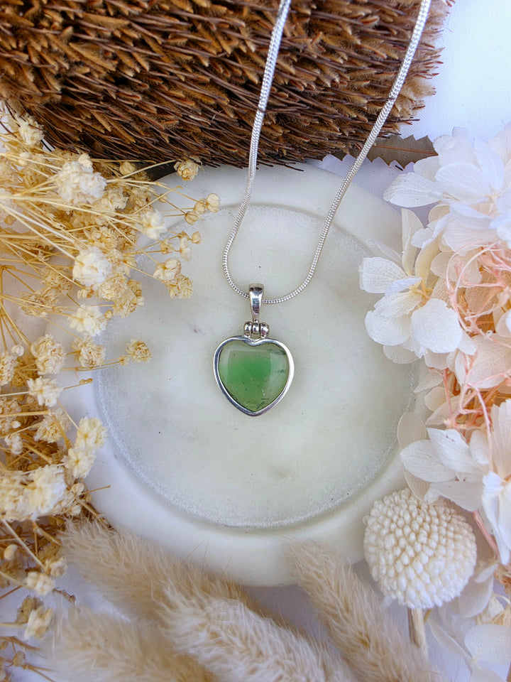 Green Fluorite Heart Silver Pendant