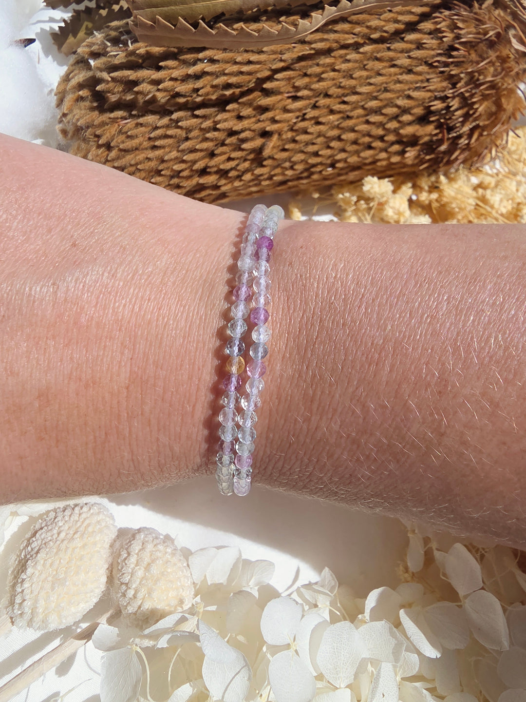 Rainbow Fluorite Faceted Bracelet - 4mm (Adjustable Chain)