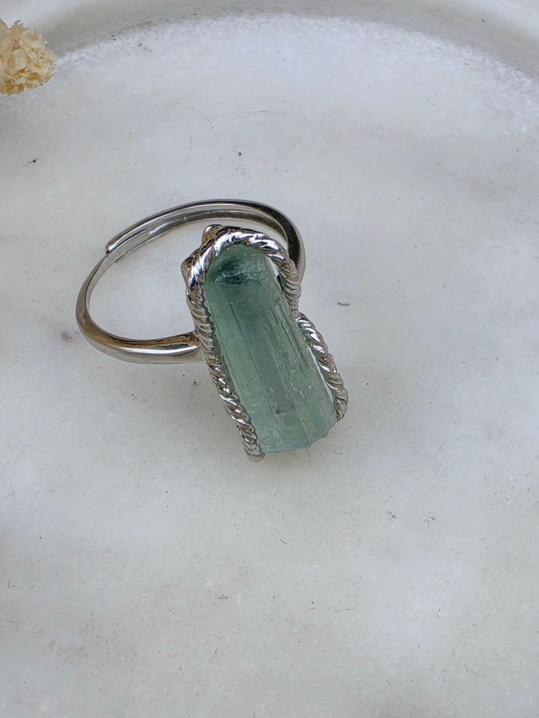 Aquamarine Natural Silver Ring (Adjustable)