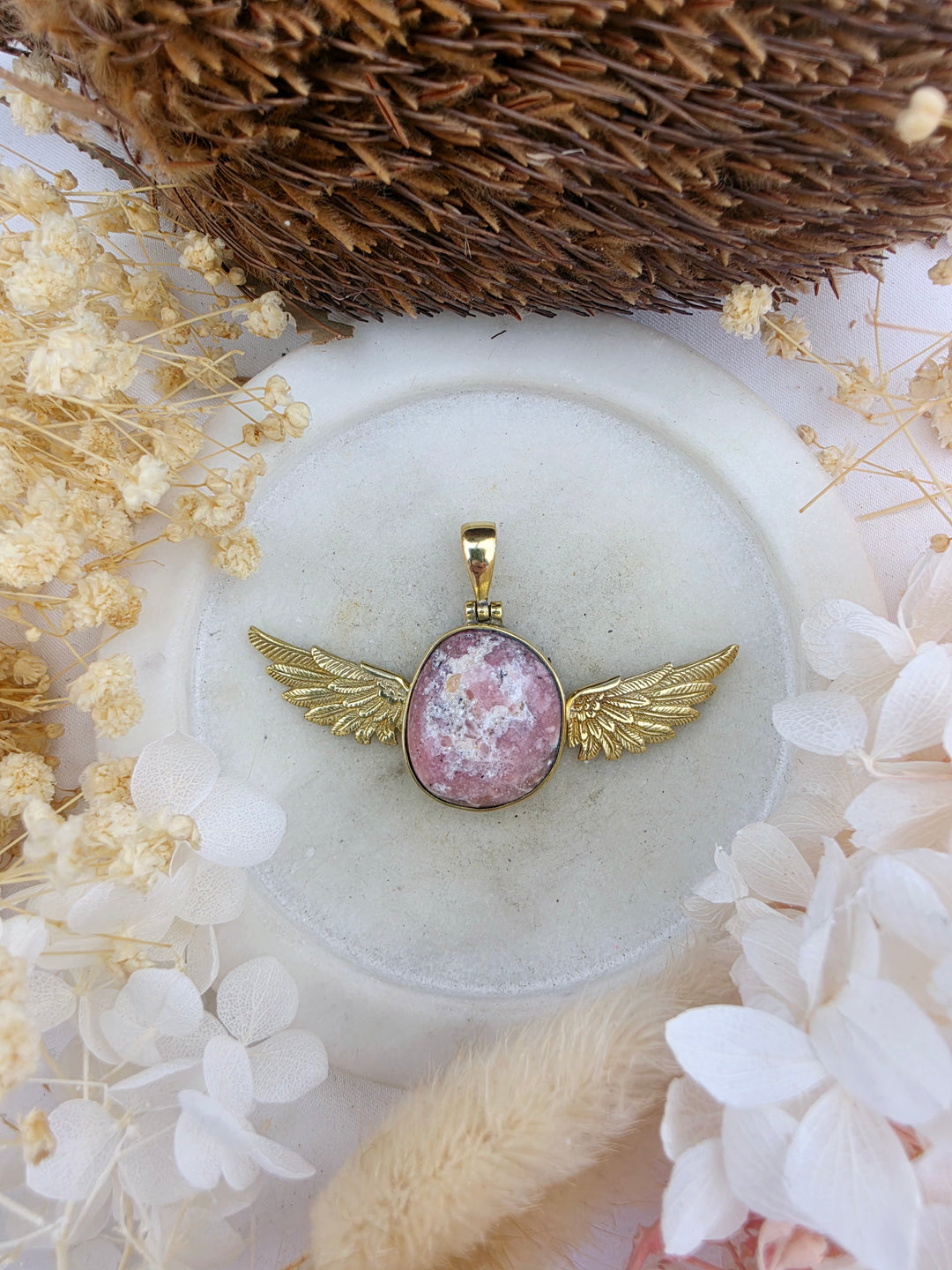 Pink Opal Anahata Brass Pendant
