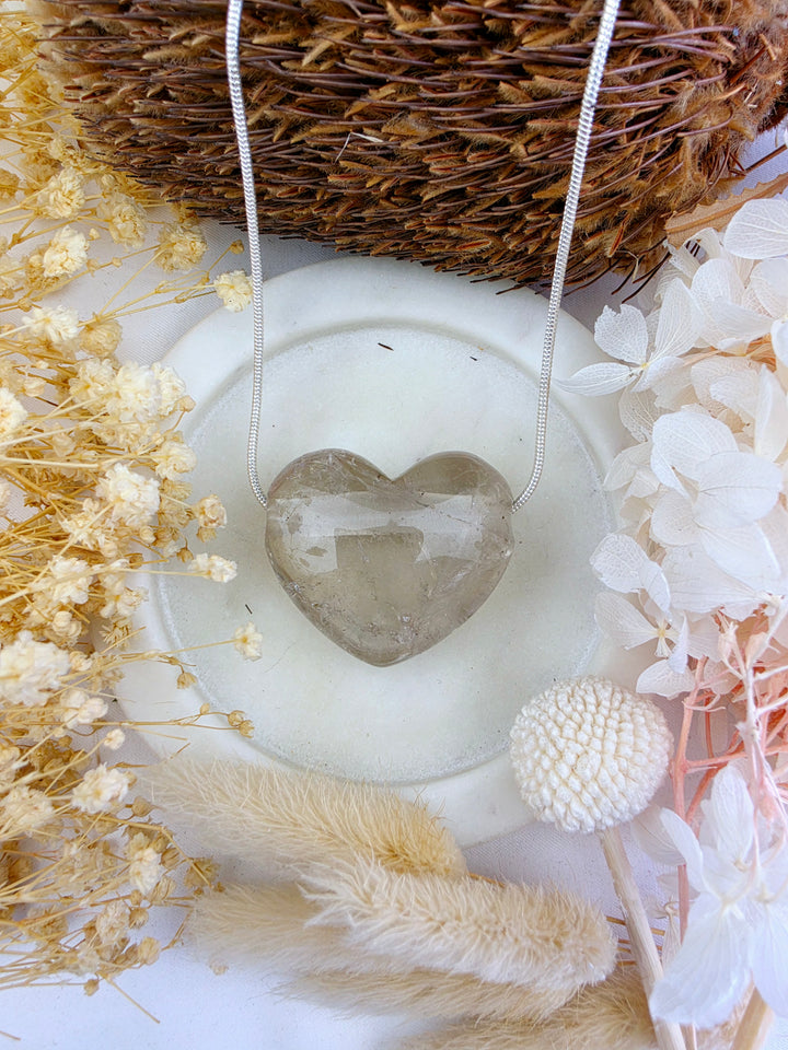 Smoky Quartz Heart Pendant — Grounded & Clear