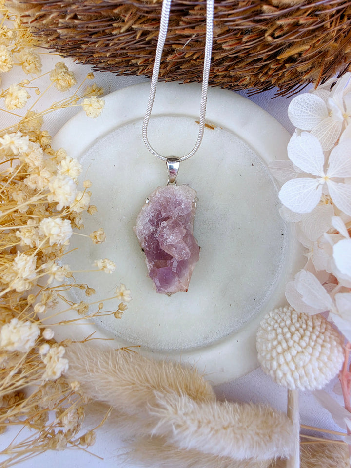 Pink Amethyst Geode Silver Pendant