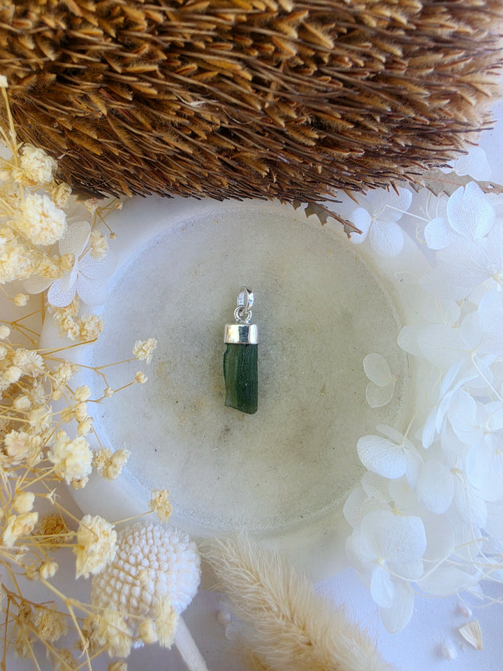 Moldavite Silver Pendant