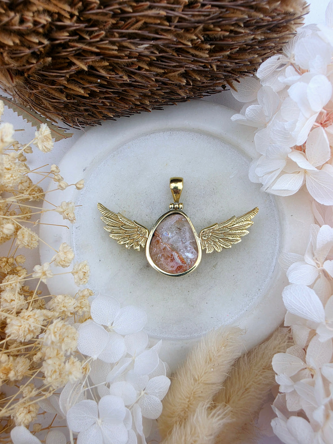 Fire Quartz Anahata Brass Pendant