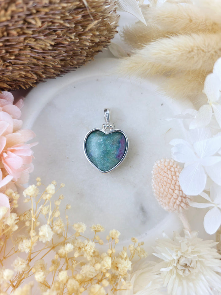 Ruby Fuchsite Heart Silver Pendant