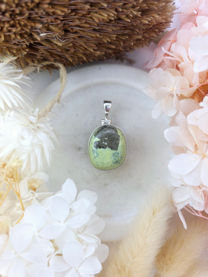 Serpentine with Pyrite Silver Pendant