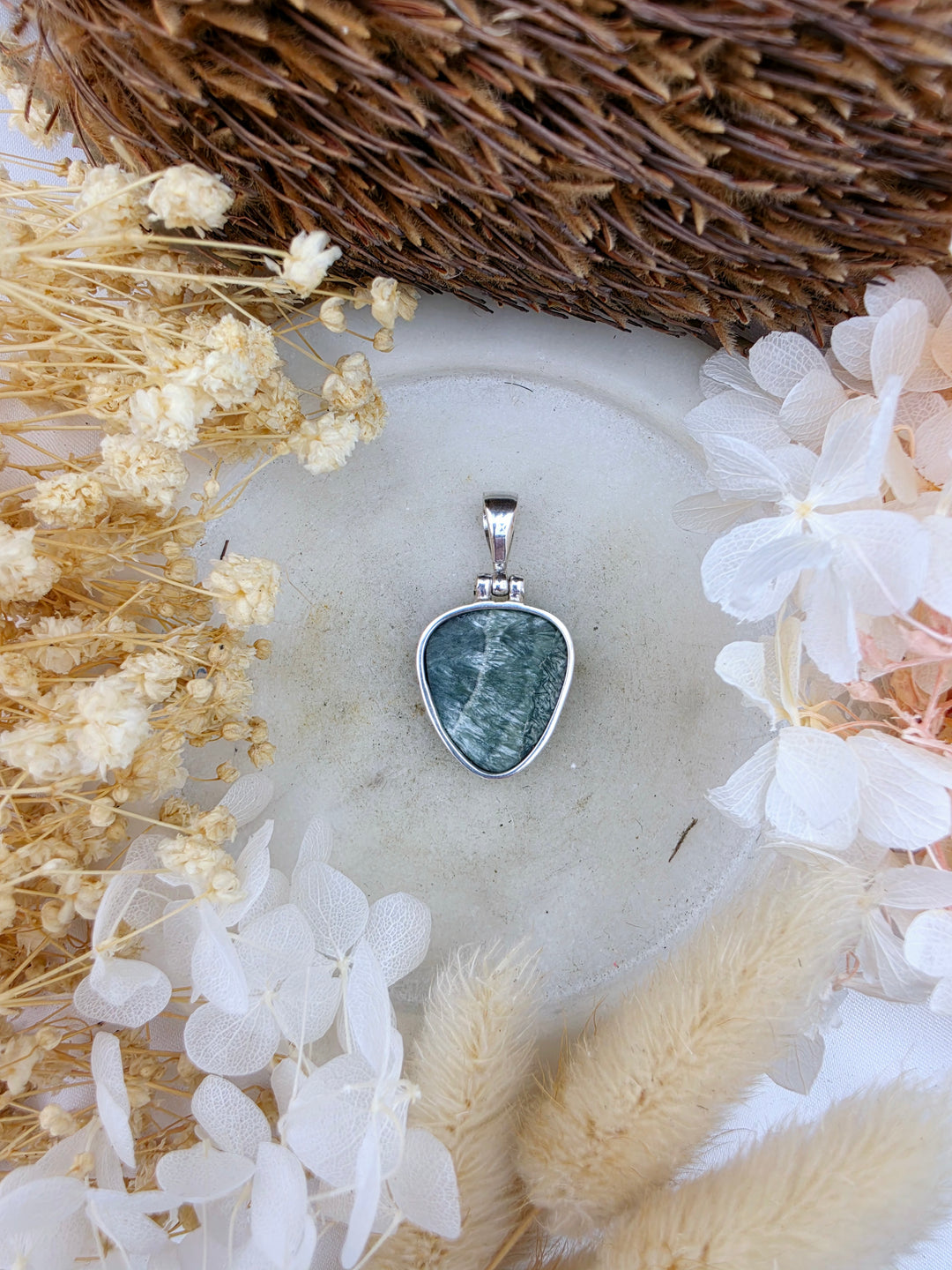 Seraphinite Tear Drop Silver Pendant