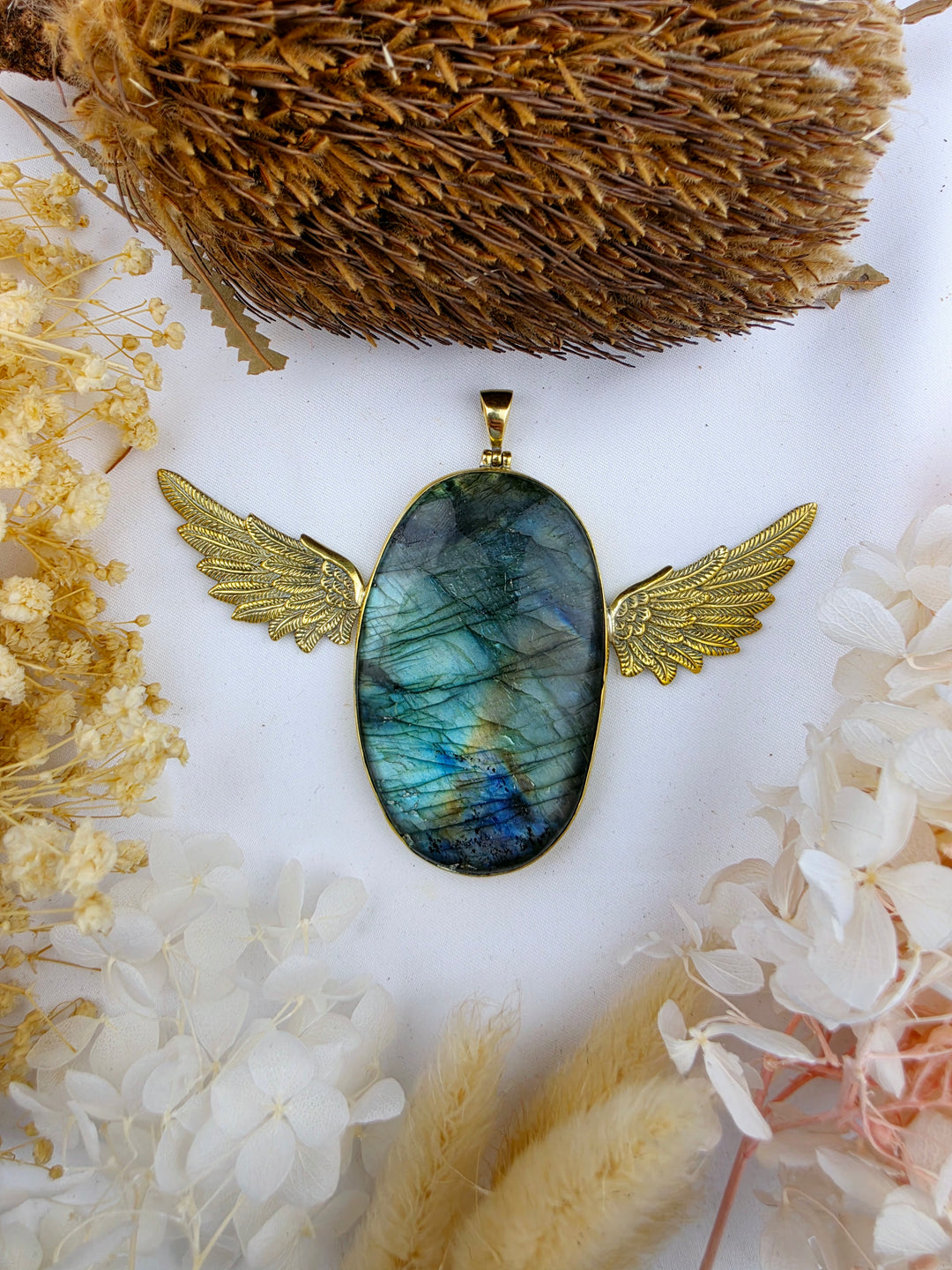 Labradorite Queen Anahata Brass Pendant
