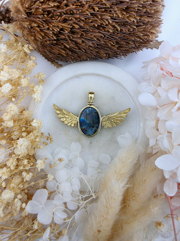 Labradorite Anahata Brass Pendant