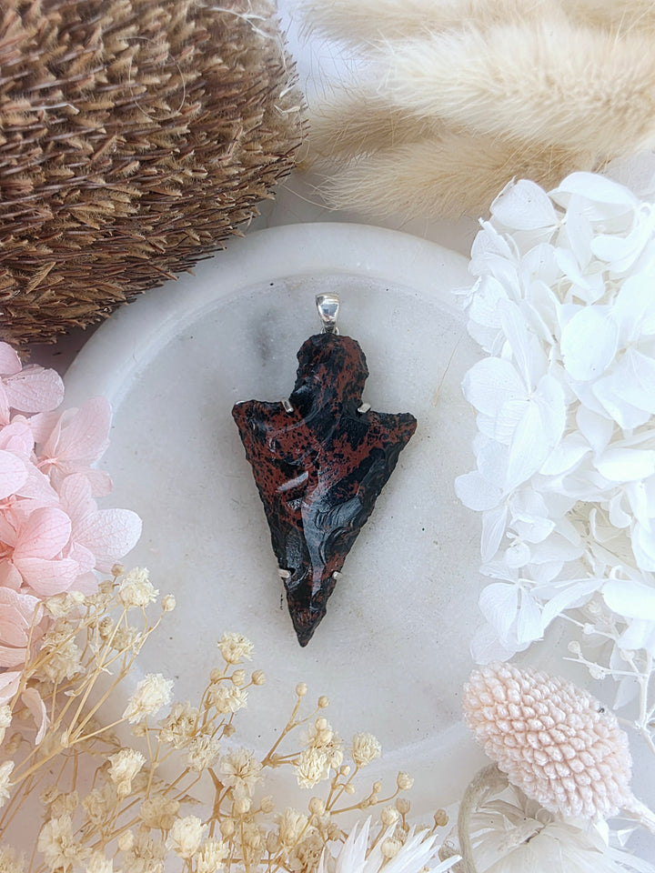 Mahogany Obsidian Arrowhead Silver Pendant