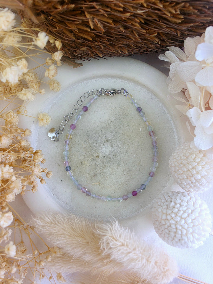 Rainbow Fluorite Faceted Bracelet - 4mm (Adjustable Chain)