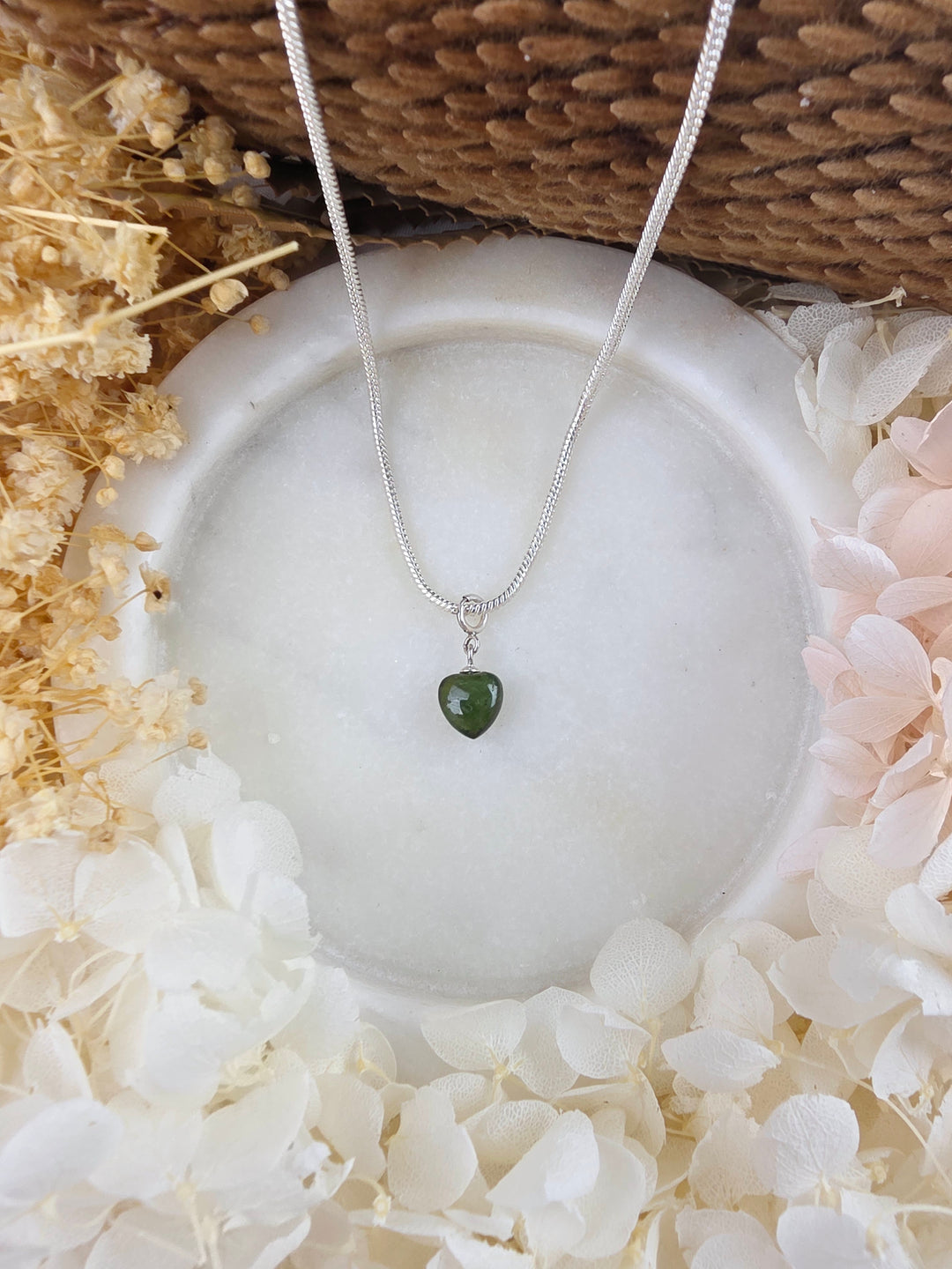Green Tourmaline Heart Silver Pendant/Charm — Heart in Bloom