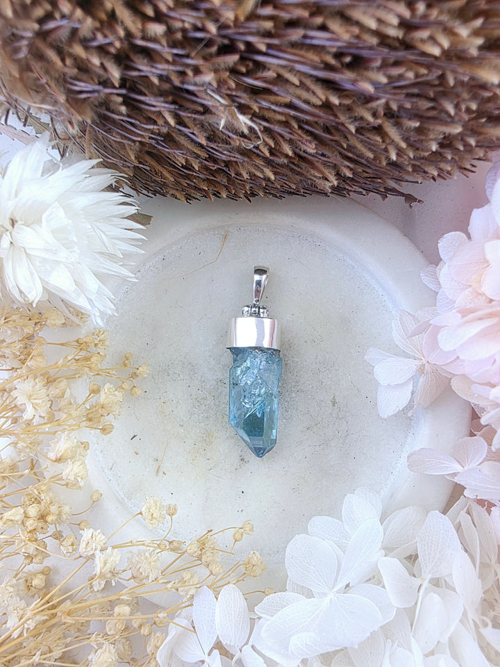 Aqua Aura Silver Pendant