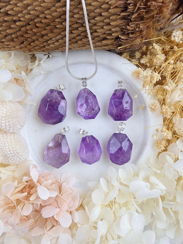 Amethyst Faceted Silver Pendant — The Quiet Mind