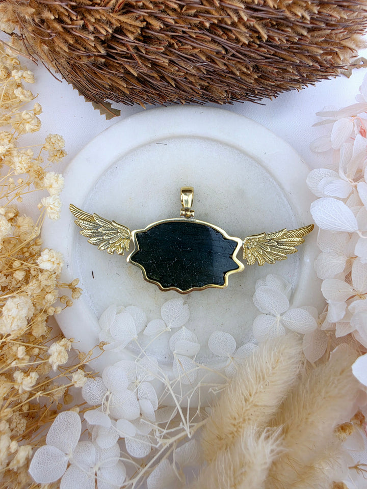 Labradorite Lotus Anahata Brass Pendant